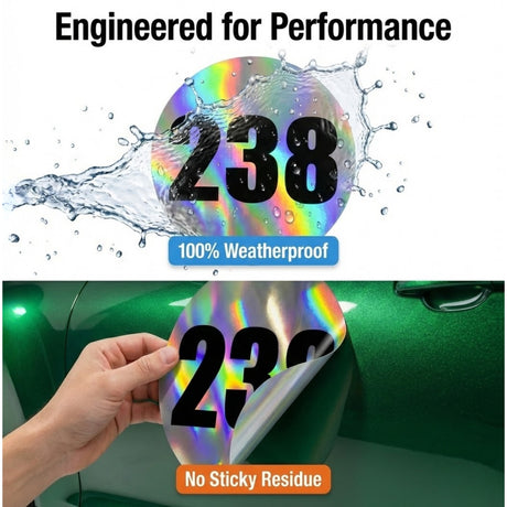 Custom Iridescent Racing Number Stickers for Cars (Set of 2) - RCC006 - StickerBao Wheel Sticker Store