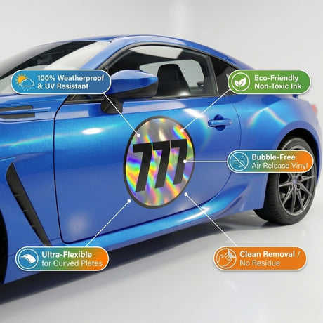 Custom Iridescent Racing Number Stickers for Cars (Set of 2) - RCC006B - StickerBao Wheel Sticker Store