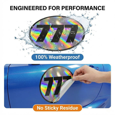 Custom Iridescent Racing Number Stickers for Cars (Set of 2) - RCC006B - StickerBao Wheel Sticker Store