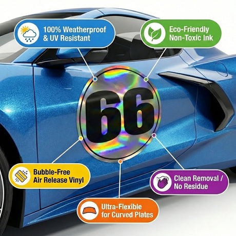 Custom Iridescent Racing Number Stickers for Cars (Set of 2) - RCC006T - StickerBao Wheel Sticker Store