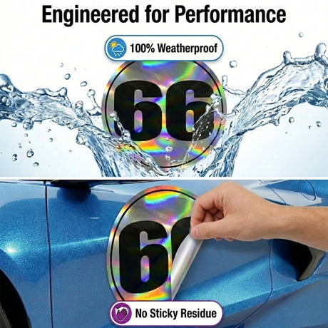 Custom Iridescent Racing Number Stickers for Cars (Set of 2) - RCC006T - StickerBao Wheel Sticker Store