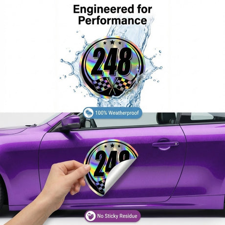 Custom Iridescent Racing Number Stickers for Cars (Set of 2) - RCC007 - StickerBao Wheel Sticker Store