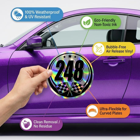 Custom Iridescent Racing Number Stickers for Cars (Set of 2) - RCC007 - StickerBao Wheel Sticker Store