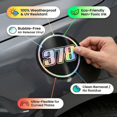 Custom Iridescent Racing Number Stickers for Cars (Set of 2) - RCC008 - StickerBao Wheel Sticker Store