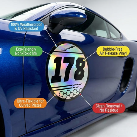 Custom Iridescent Racing Number Stickers for Cars (Set of 2) - RCC009 - StickerBao Wheel Sticker Store