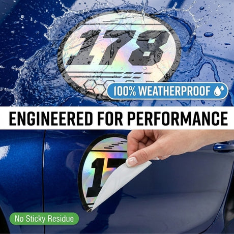 Custom Iridescent Racing Number Stickers for Cars (Set of 2) - RCC009 - StickerBao Wheel Sticker Store