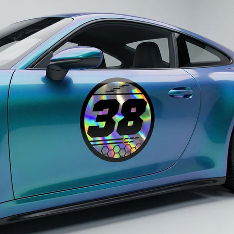 Custom Iridescent Racing Number Stickers for Cars (Set of 2) - RCC009 - StickerBao Wheel Sticker Store