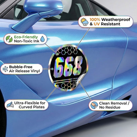 Custom Iridescent Racing Number Stickers for Cars (Set of 2) - RCC010 - StickerBao Wheel Sticker Store