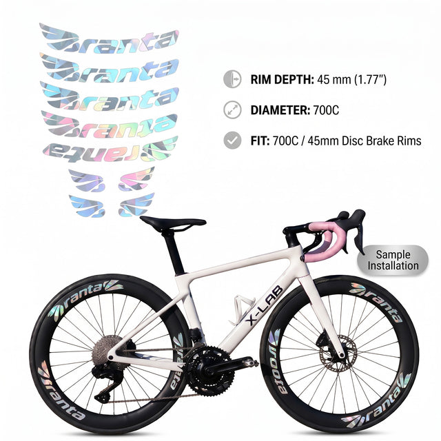 For Branta C45 Wheel Decal Set – 700C Road Bike Rim Stickers (45mm Depth, Holo Glitter / Holo Glitter)
