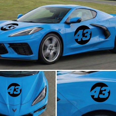 Pro-Series Custom Hollow Racing Number Decals – Solid Black Vinyl (Pair) - Style B - StickerBao Wheel Sticker Store