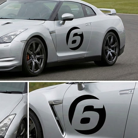 Pro-Series Custom Hollow Racing Number Decals – Solid Black Vinyl (Pair) - Style C - StickerBao Wheel Sticker Store