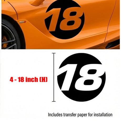 Pro-Series Custom Hollow Racing Number Decals – Solid Black Vinyl (Pair) - Style C - StickerBao Wheel Sticker Store