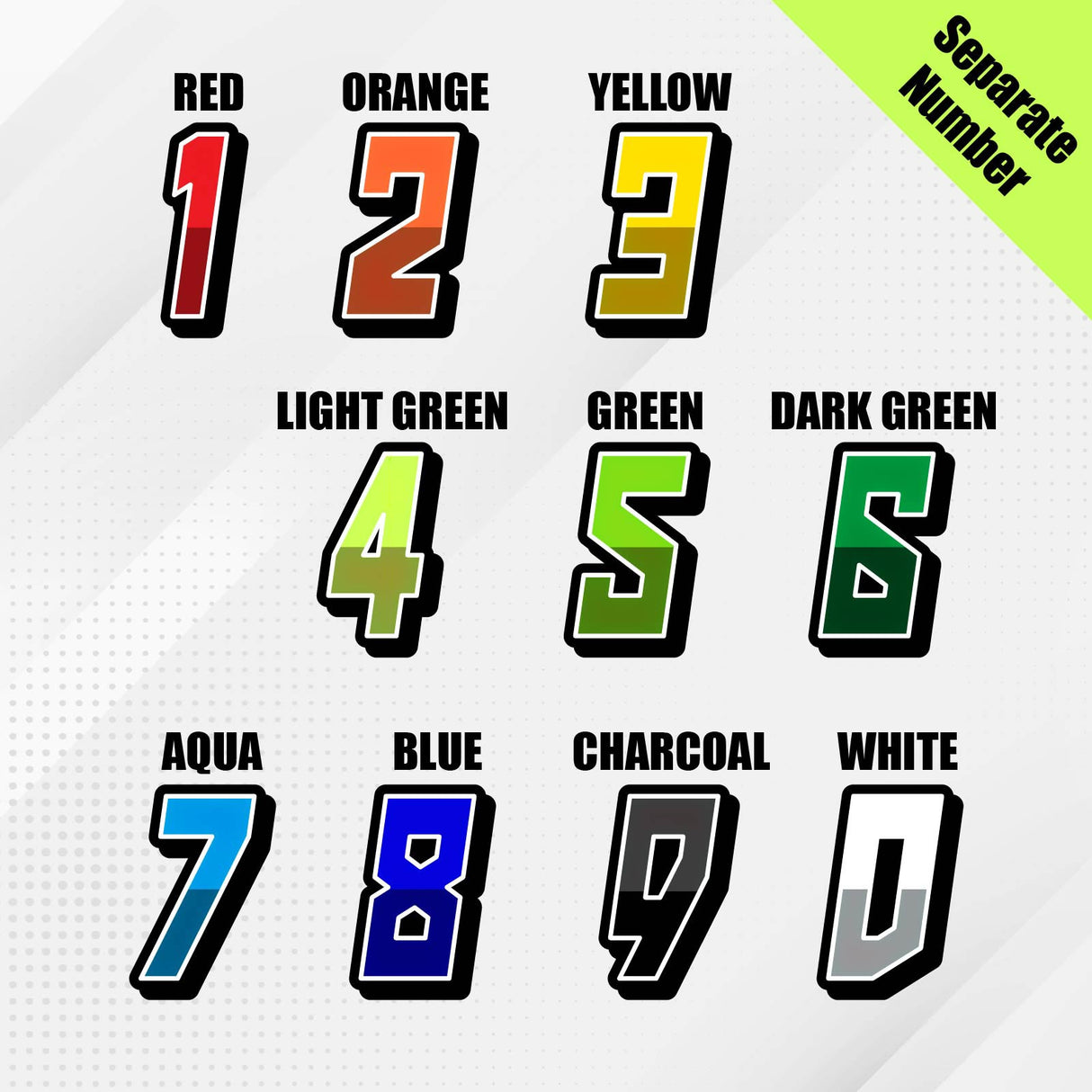 Custom racing number sticker for personalizing race gear Diecut stickers 1 2 3 4 5 6 7 8 9 0