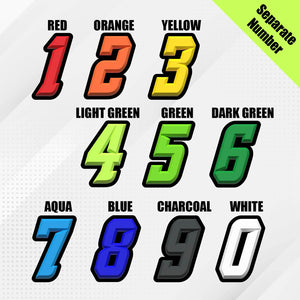 Custom racing number sticker for personalizing race Diecut stickers orange 3D font 1 2 3 4 5 6 7 8 9 0