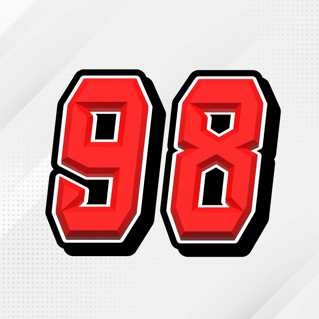 3D font red race number sticker