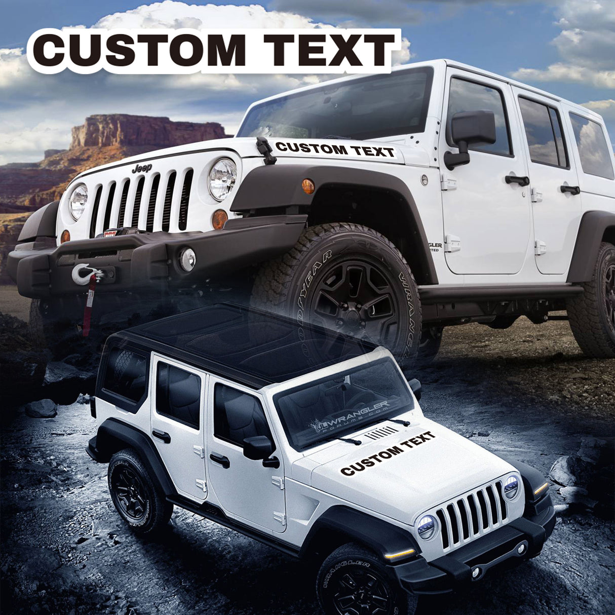 2 pcs 31-40 inch Custom Jeep Wrangler Hood Decal | Jeep Wrangler Gladiator Text Hood Decals Stickers | Custom Jeep Decals Text Sticker