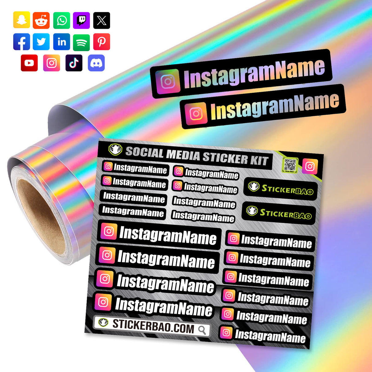 Custom Social Media Decals Instagram Tiktok Helmet User Name Stickers - StickerBao Wheel Sticker Store