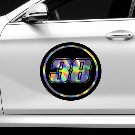 Custom Iridescent Racing Number Stickers for Cars (Set of 2) - RCC008 - StickerBao Wheel Sticker Store