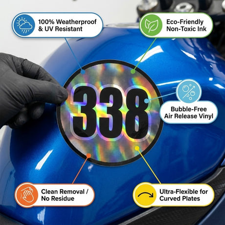Custom Iridescent Racing Number Stickers for Cars (Set of 2) - RCC005 - StickerBao Wheel Sticker Store