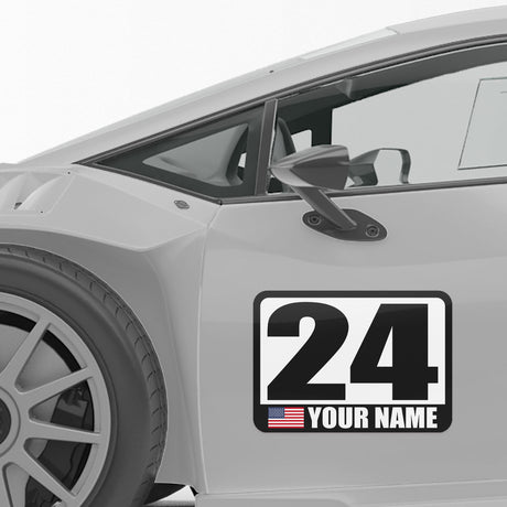 Custom Racing Autocross Numbers Sticker Name Flag Vinyl Decal 2 pieces 10 inch 12 inch 14 inch - StickerBao Wheel Sticker Store