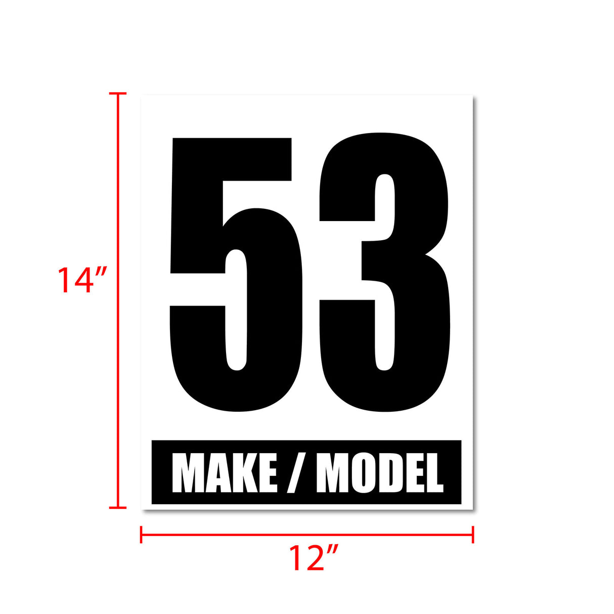 Autocross Custom Racing Numbers Sticker Vinyl Decal Make Model 2 pieces Black Words White Background 12 inch x 15 inch