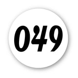 Calcomanía de vinilo con números de carreras de autocross personalizados, 2 piezas, círculo, palabras negras, fondo blanco, diámetro de 8 pulgadas, 10 pulgadas, 12 pulgadas, 15 pulgadas y 18 pulgadas