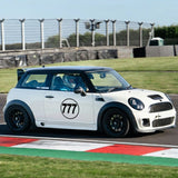 Calcomanía de vinilo con números de carreras de autocross personalizados, 2 piezas, círculo, palabras negras, fondo blanco, diámetro de 8 pulgadas, 10 pulgadas, 12 pulgadas, 15 pulgadas y 18 pulgadas