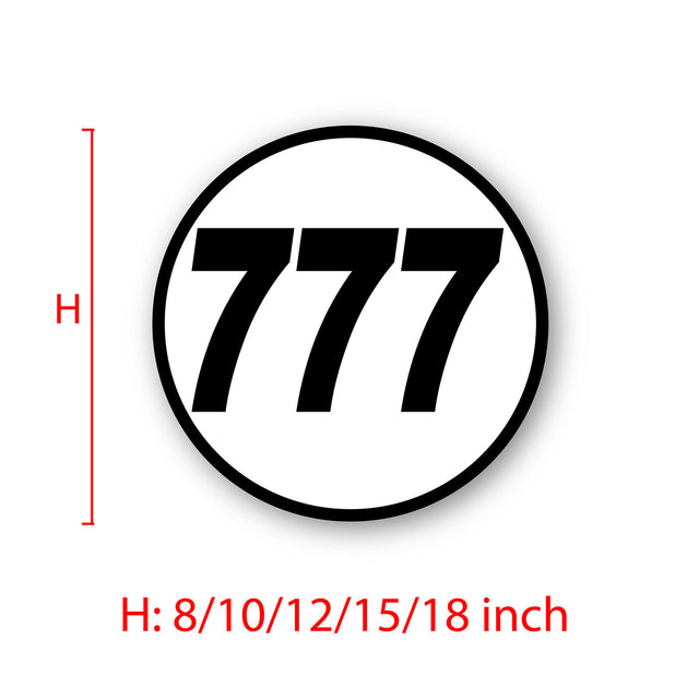 Calcomanía de vinilo con números de carreras de autocross personalizados, 2 piezas, círculo, palabras negras, fondo blanco, diámetro de 8 pulgadas, 10 pulgadas, 12 pulgadas, 15 pulgadas y 18 pulgadas