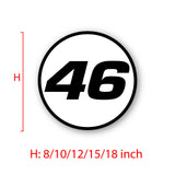 Calcomanía de vinilo con números de carreras de autocross personalizados, 2 piezas, círculo, palabras negras, fondo blanco, diámetro de 8 pulgadas, 10 pulgadas, 12 pulgadas, 15 pulgadas y 18 pulgadas