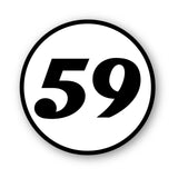 Calcomanía de vinilo con números de carreras de autocross personalizados, 2 piezas, círculo, palabras negras, fondo blanco, diámetro de 8 pulgadas, 10 pulgadas, 12 pulgadas, 15 pulgadas y 18 pulgadas