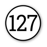 Calcomanía de vinilo con números de carreras de autocross personalizados, 2 piezas, círculo, palabras negras, fondo blanco, diámetro de 8 pulgadas, 10 pulgadas, 12 pulgadas, 15 pulgadas y 18 pulgadas