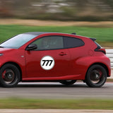 Calcomanía de vinilo con números de carreras de autocross personalizados, 2 piezas, círculo, palabras negras, fondo blanco, diámetro de 8 pulgadas, 10 pulgadas, 12 pulgadas, 15 pulgadas y 18 pulgadas