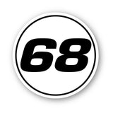 Calcomanía de vinilo con números de carreras de autocross personalizados, 2 piezas, círculo, palabras negras, fondo blanco, diámetro de 8 pulgadas, 10 pulgadas, 12 pulgadas, 15 pulgadas y 18 pulgadas