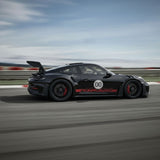 Calcomanía de vinilo con números de carreras de autocross personalizados, 2 piezas, círculo, palabras negras, fondo blanco, diámetro de 8 pulgadas, 10 pulgadas, 12 pulgadas, 15 pulgadas y 18 pulgadas