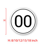 Calcomanía de vinilo con números de carreras de autocross personalizados, 2 piezas, círculo, palabras negras, fondo blanco, diámetro de 8 pulgadas, 10 pulgadas, 12 pulgadas, 15 pulgadas y 18 pulgadas