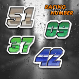 Make a statement on the track with our bold racing number stickers. Waterproof, Durable, Cost-effective, Easy to apply, Removable and Lamination.