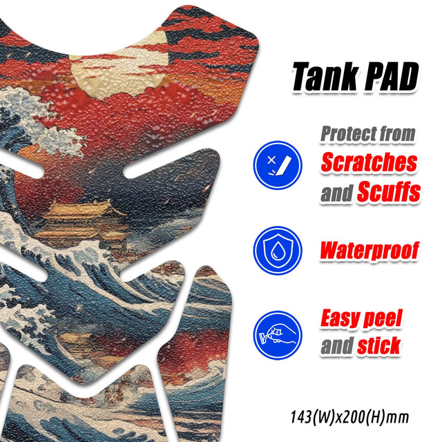 Motorcycle Tank Protectors Gas Tank Pad Shield Anti Slip Pattern Vintage Wave - StickerBao Wheel Sticker Store