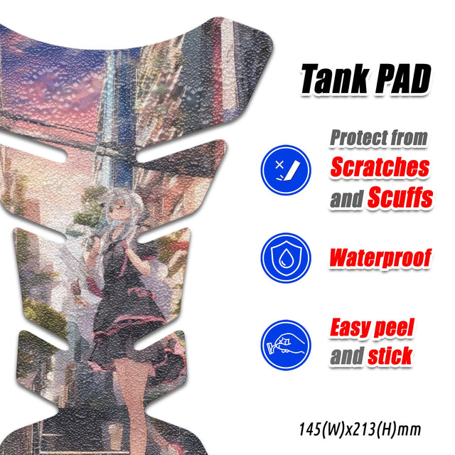 Motorcycle Tank Protectors Tank Pad Gas Anti Slip Pattern Fish Bone Abstract Anime