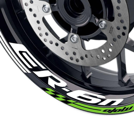 For Kawasaki ER-6N Logo MOTO 17 inch Rim Wheel Stickers GP01 Racing Check.