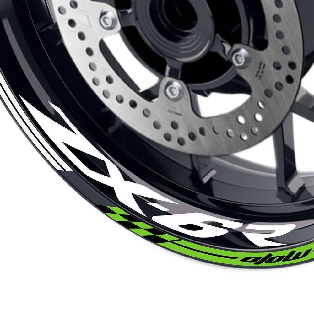 For Kawasaki ZX6R Ninja ZX636 Logo MOTO 17 inch Rim Wheel Stickers GP02 Stripes.