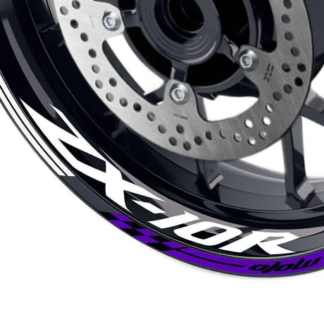 For Kawasaki ZX10R Ninja Logo MOTO 17 inch Rim Wheel Stickers GP02 Stripes.