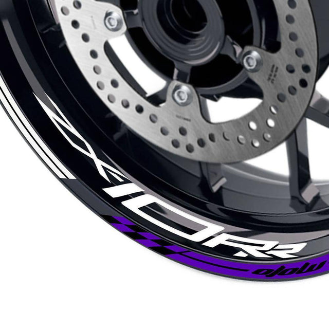 For Kawasaki ZX10RR Ninja Logo MOTO 17 inch Rim Wheel Stickers GP02 Stripes.