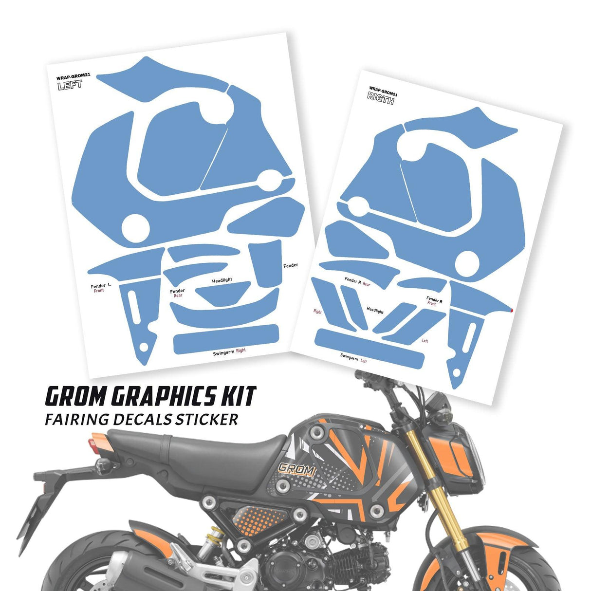 Orange Honda GROM Fairing Wrap Graphic Vinyl Decal Sticker 003