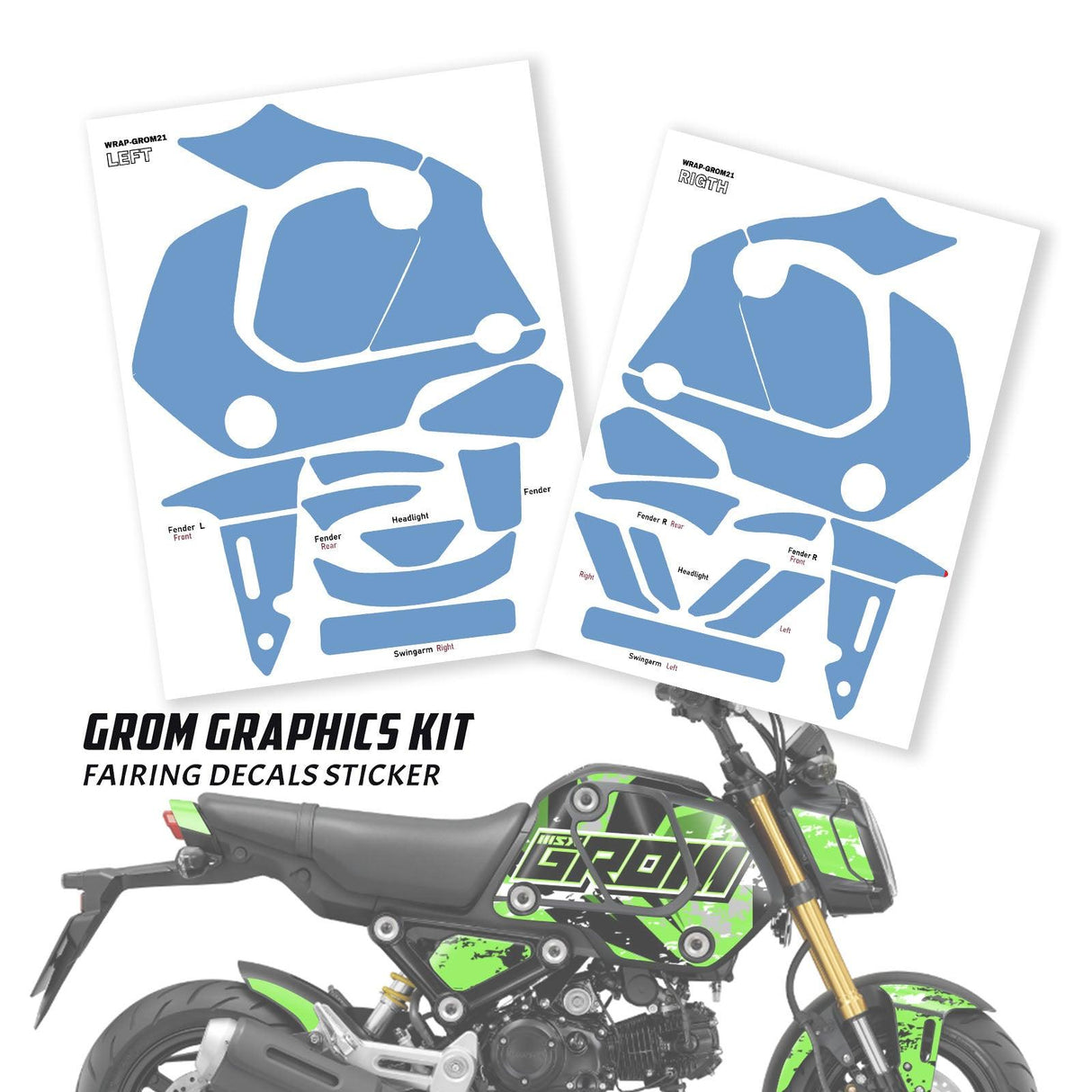 Green Honda GROM Fairing Wrap Graphic Vinyl Decal Sticker 008