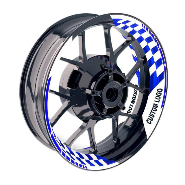 Blue Wheel stickers 12-19 inch Rim Wheel Stickers CA01W Customized Logo Check White 2-Piece Decal.