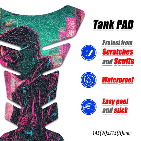 Motorcycle Tank Protectors Tank Pad Gas Anti Slip Pattern Fish Bone Neon Fantasy Art