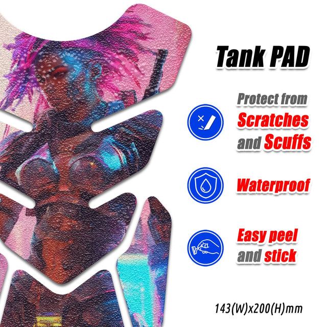Motorcycle Tank Protectors Gas Tank Pad Shield Anti Slip Pattern Neon Fantasy Art