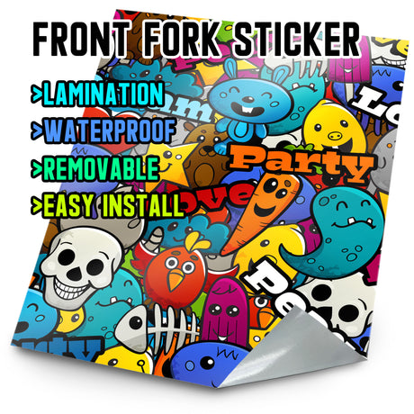 MX Drit Bike Front Fork Wrap Sticker Protection For Honda Yamaha Kawaski Suzuki [TT15 Cartoon Face] - StickerBao Wheel Sticker Store