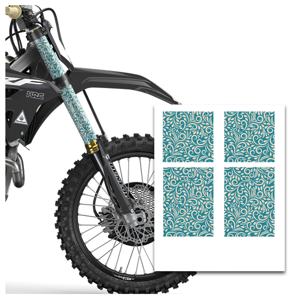 MX Drit Bike Front Fork Wrap Sticker Protection For Honda Yamaha Kawaski Suzuki [TT20 FloralťSwirl] - StickerBao Wheel Sticker Store