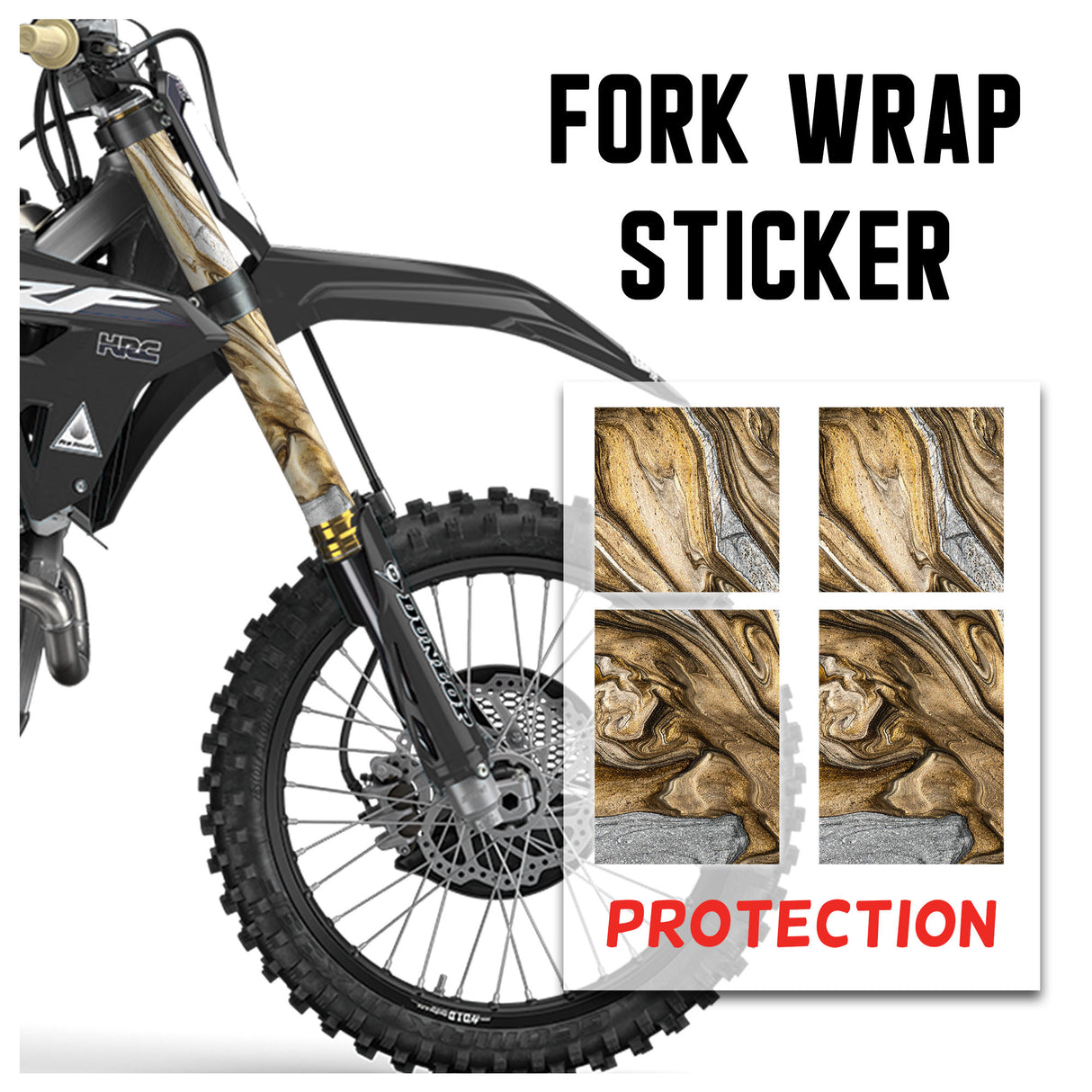 MX Drit Bike Front Fork Wrap Sticker Protection For Honda Yamaha Kawaski Suzuki [TT27 Liquid Gold] - StickerBao Wheel Sticker Store